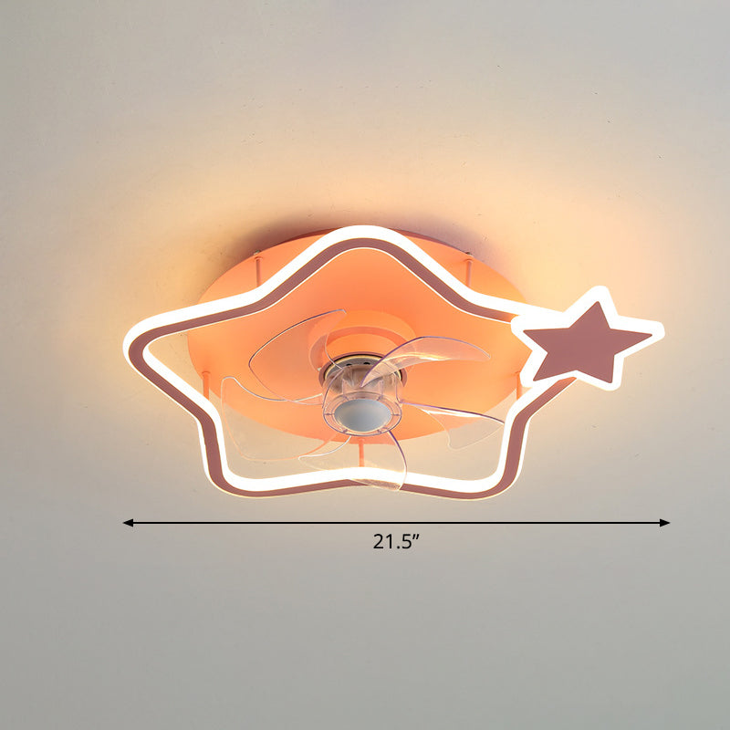 Loop Shaped Aluminum Fan Lighting Cartoon Pink Semi Flush Mounted Ceiling LED Light with Remote Control