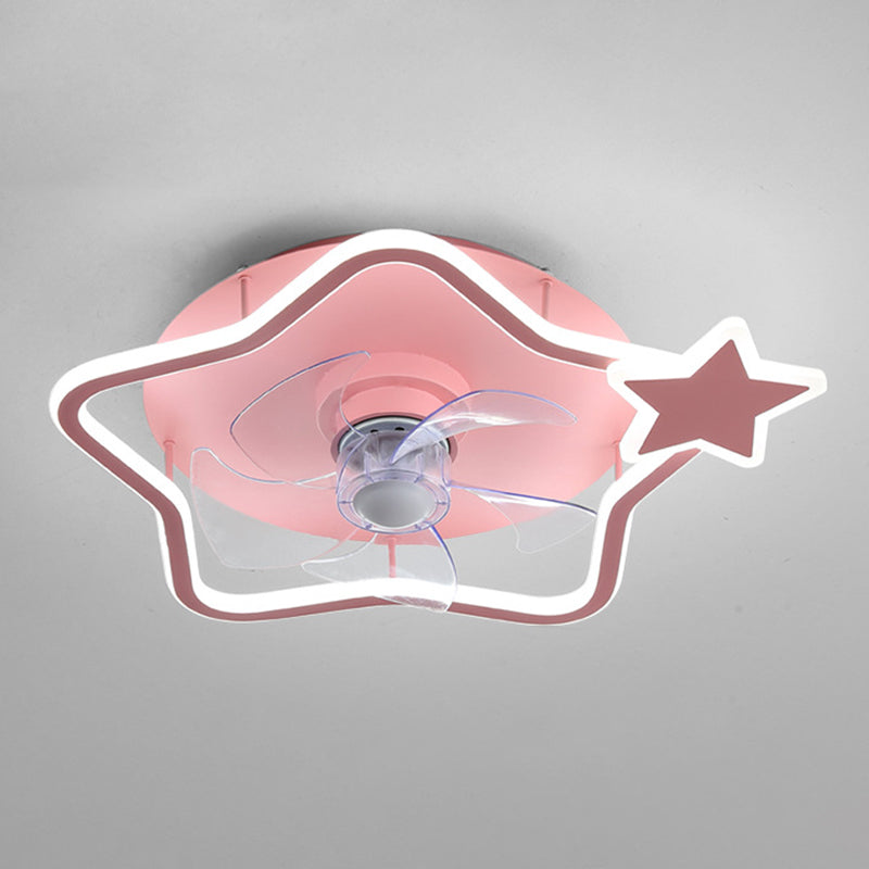 Loop Shaped Aluminum Fan Lighting Cartoon Pink Semi Flush Mounted Ceiling LED Light with Remote Control