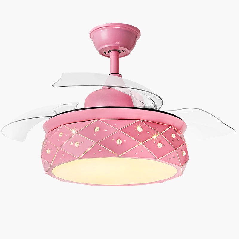 42 "W ausgehader Hanging Lüfterlampe Makkaron Metall Schlafzimmer LED Semi Flush Light mit 3-Blatt- und Fernbedienung, Frequenzumwandlung
