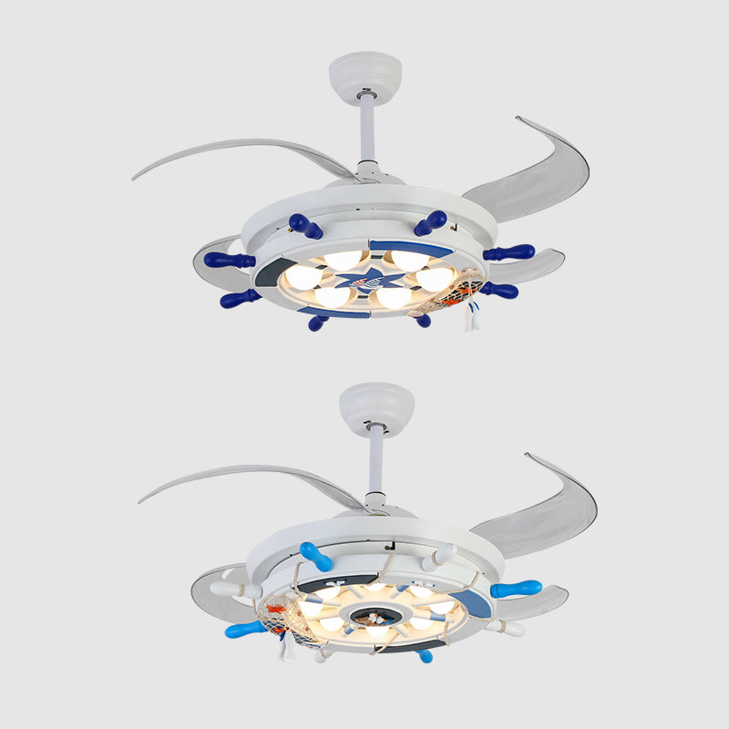 42 "breit kreatives Ruder Semi Flush Leuchte Metallkinder Raum 4 Klingen LED Hanging Lüfter Licht in Weiß