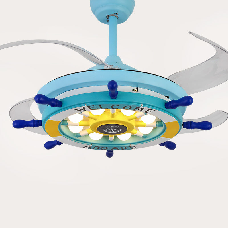 Metall Ruder Halbblush Mount Deckenleuchte Kids 42 Zoll breit LED Blue Pendant Lüfter Licht mit 4 klaren Klingen