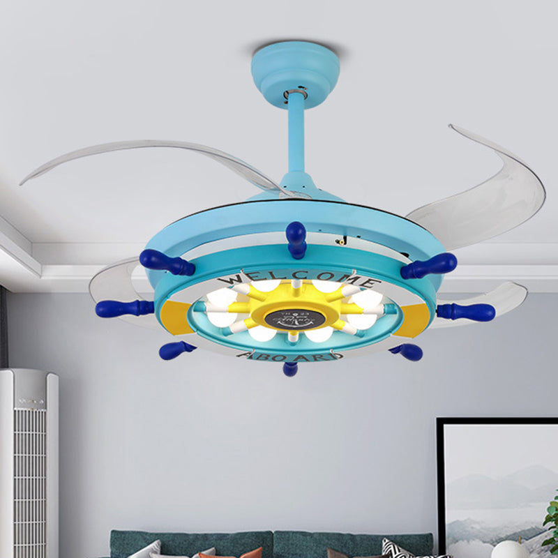 Metall Ruder Halbblush Mount Deckenleuchte Kids 42 Zoll breit LED Blue Pendant Lüfter Licht mit 4 klaren Klingen