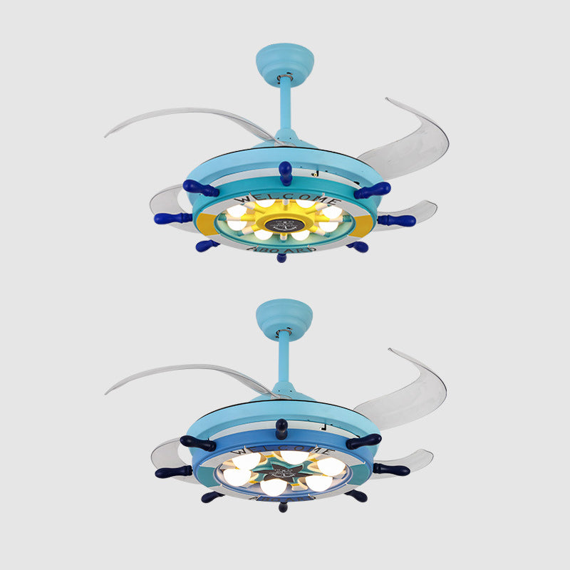 Metall Ruder Halbblush Mount Deckenleuchte Kids 42 Zoll breit LED Blue Pendant Lüfter Licht mit 4 klaren Klingen