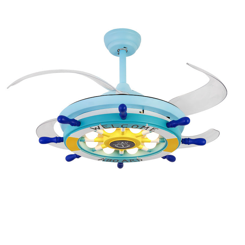 Metall Ruder Halbblush Mount Deckenleuchte Kids 42 Zoll breit LED Blue Pendant Lüfter Licht mit 4 klaren Klingen