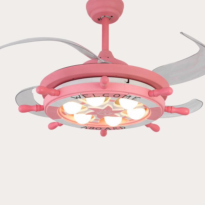 4 Blades Schiff Ruder Deckenventilator Leuchtkinder Metall LED Pink Halbmontage Beleuchtung für Schlafzimmer, 42 "W.