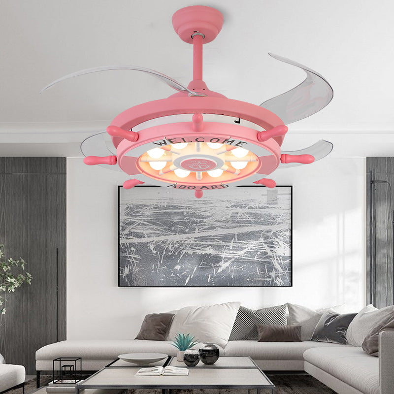 4 Blades Schiff Ruder Deckenventilator Leuchtkinder Metall LED Pink Halbmontage Beleuchtung für Schlafzimmer, 42 "W.