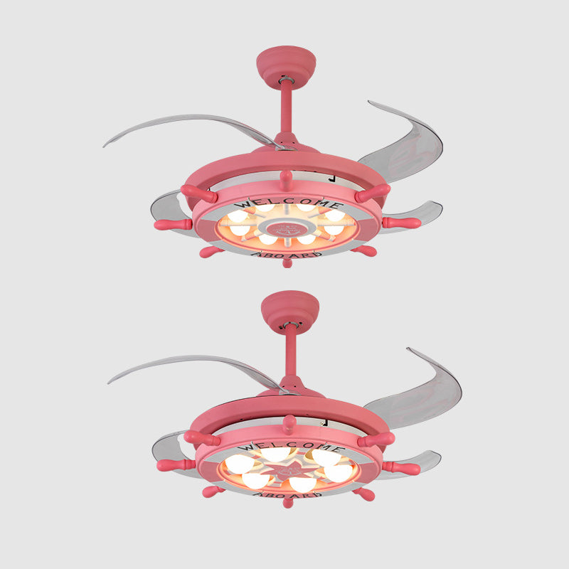 4 Blades Schiff Ruder Deckenventilator Leuchtkinder Metall LED Pink Halbmontage Beleuchtung für Schlafzimmer, 42 "W.