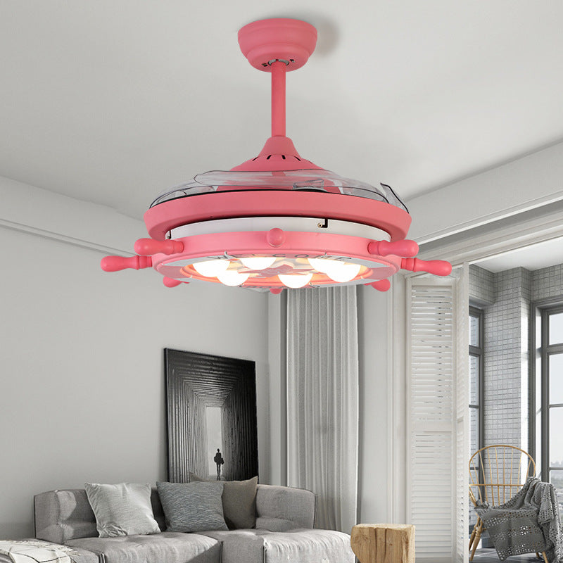 4 Blades Schiff Ruder Deckenventilator Leuchtkinder Metall LED Pink Halbmontage Beleuchtung für Schlafzimmer, 42 "W.