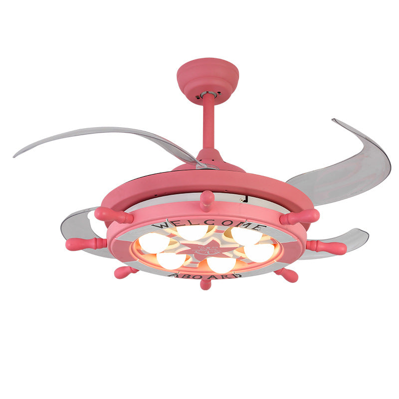 4 Blades Schiff Ruder Deckenventilator Leuchtkinder Metall LED Pink Halbmontage Beleuchtung für Schlafzimmer, 42 "W.