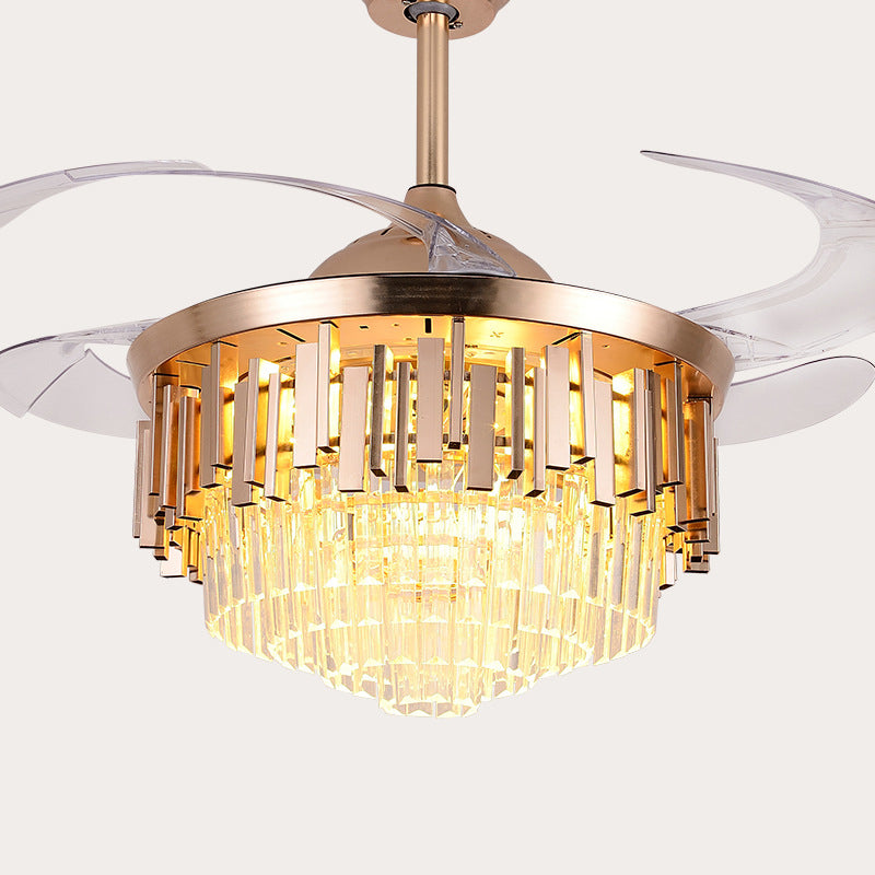 4 Blades mehrstufige, verjüngte Deckenventilator Beleuchtung moderner Kristallprisma Roségold LED SEMI Flush Mount, 42 "breit