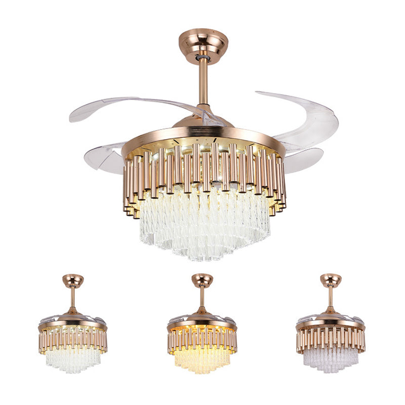 4 Blades mehrstufige, verjüngte Deckenventilator Beleuchtung moderner Kristallprisma Roségold LED SEMI Flush Mount, 42 "breit