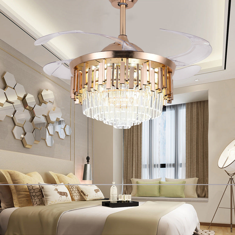 4 Blades mehrstufige, verjüngte Deckenventilator Beleuchtung moderner Kristallprisma Roségold LED SEMI Flush Mount, 42 "breit