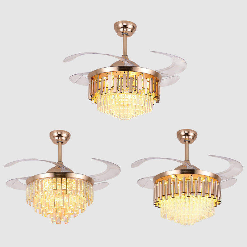 4 Blades mehrstufige, verjüngte Deckenventilator Beleuchtung moderner Kristallprisma Roségold LED SEMI Flush Mount, 42 "breit