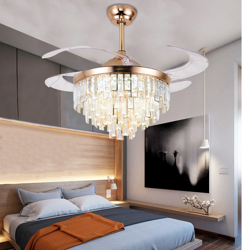 4 Blades mehrstufige, verjüngte Deckenventilator Beleuchtung moderner Kristallprisma Roségold LED SEMI Flush Mount, 42 "breit