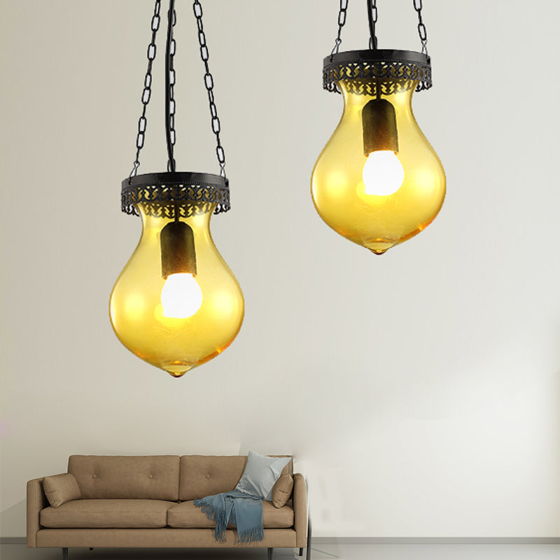 Traditionele pot plafondlamp rood/geel/blauw glas 1/6 koppen plafondlamp armatuur voor restaurant