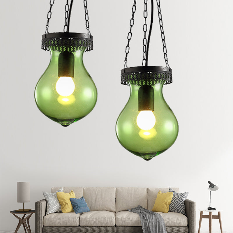 Traditionele pot plafondlamp rood/geel/blauw glas 1/6 koppen plafondlamp armatuur voor restaurant