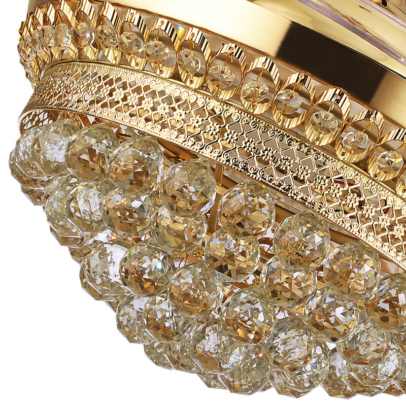 Abgestufte Kristallkugel Semi Flush Mount Light Contemporary Gold 4-Blade LED Hanging Lüfterleuchte