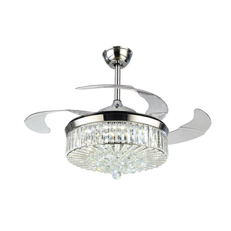 4 Blades Drum LED Anhänger Lüfter Licht modernes Kristall Wohnzimmer Halbflush -Deckenleuchte mit Fernbedienung