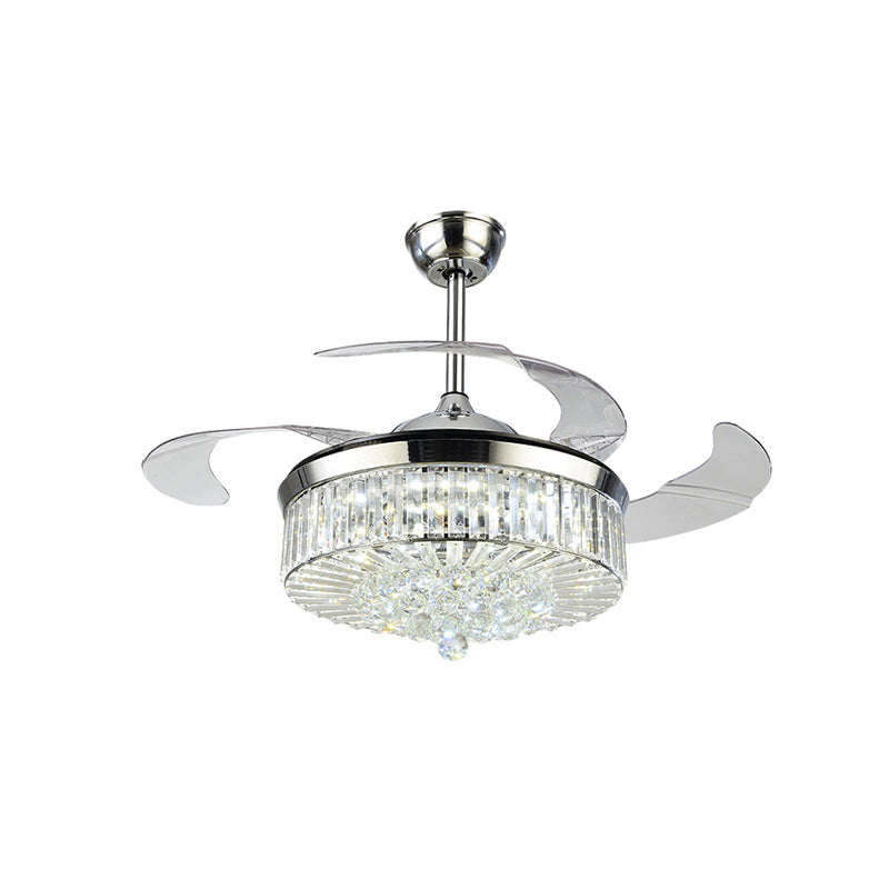 4 Blades Drum LED Anhänger Lüfter Licht modernes Kristall Wohnzimmer Halbflush -Deckenleuchte mit Fernbedienung