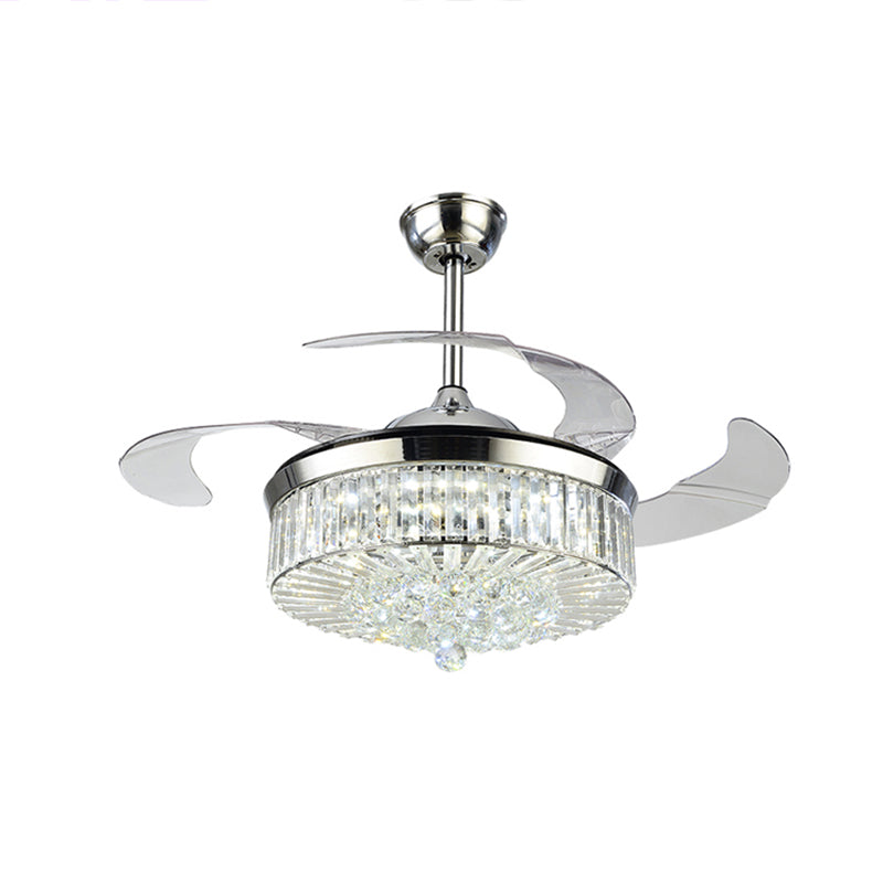 4 Blades Drum LED Anhänger Lüfter Licht modernes Kristall Wohnzimmer Halbflush -Deckenleuchte mit Fernbedienung