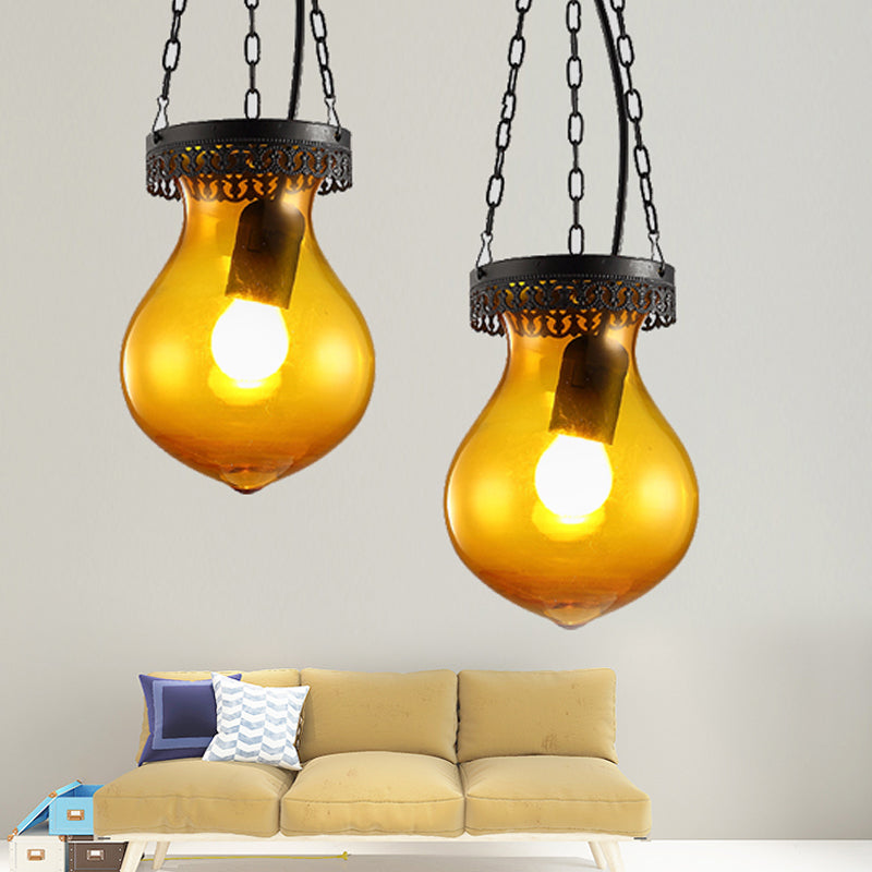 Traditionele pot plafondlamp rood/geel/blauw glas 1/6 koppen plafondlamp armatuur voor restaurant