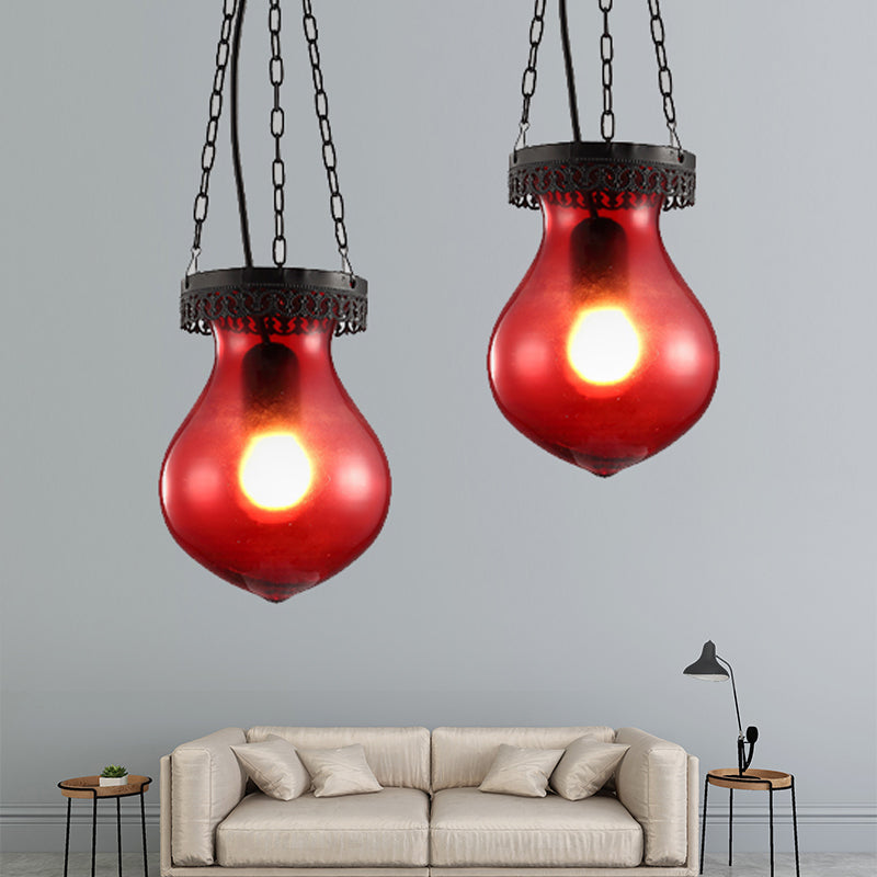 Traditionele pot plafondlamp rood/geel/blauw glas 1/6 koppen plafondlamp armatuur voor restaurant