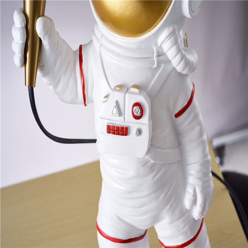 Creative Cartoon Spaceman Table Lamp Resin 1 Head Child Room Nightstand Light in White