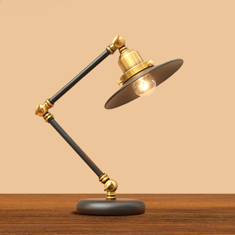 Metal 3-Joint Swing Arm Task Light Industrial 1 Bulb Bedroom Table Lamp with Shade in Black