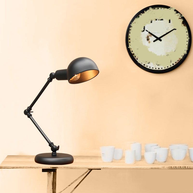 Metal 3-Joint Swing Arm Task Light Industrial 1 Bulb Bedroom Table Lamp with Shade in Black