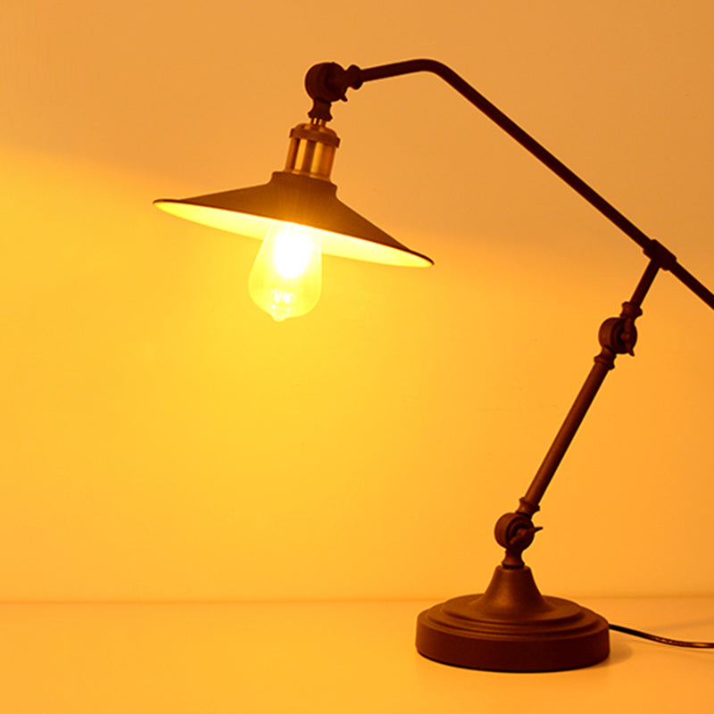 Single Wide Flared Reading Lamp Industrial Matte Black Metal Table Light with Balance Arm
