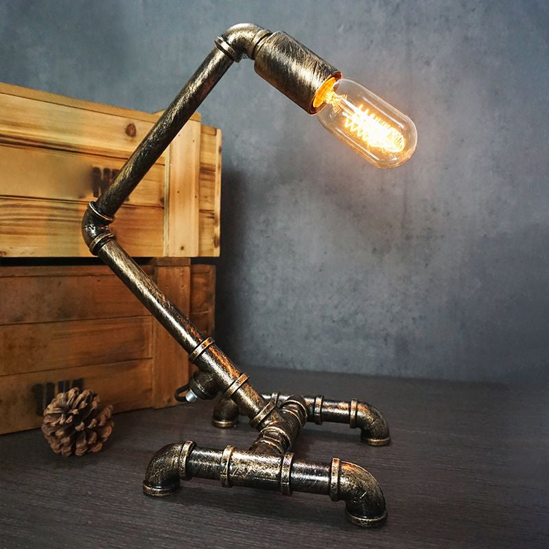 Lámpara de arte nocturno de tubería de hierro forjado Industrial 1 bombilla Luz de la habitación de la habitación de los niños en bronce