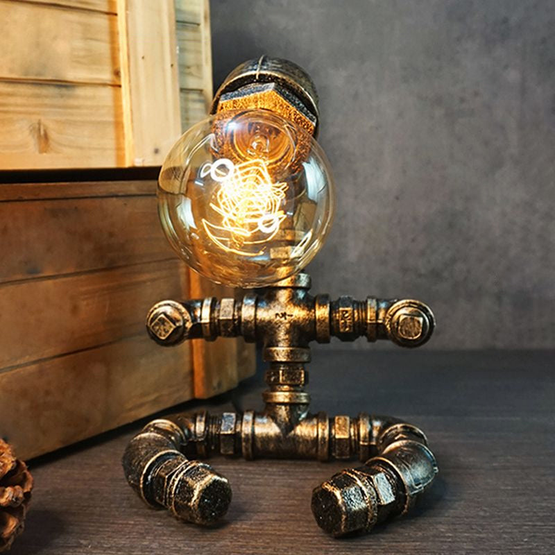 Lámpara de arte nocturno de tubería de hierro forjado Industrial 1 bombilla Luz de la habitación de la habitación de los niños en bronce