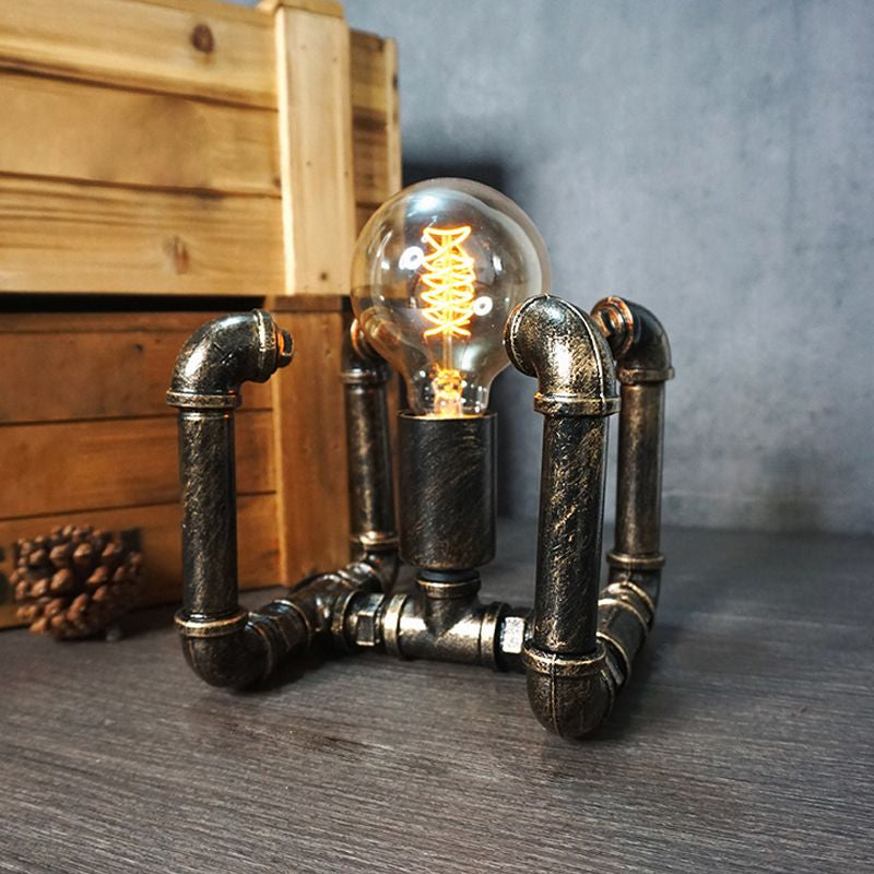 Lámpara de arte nocturno de tubería de hierro forjado Industrial 1 bombilla Luz de la habitación de la habitación de los niños en bronce