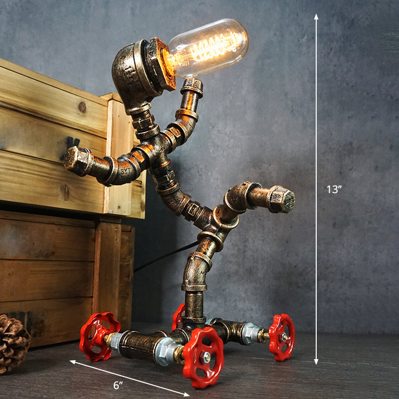 Lámpara de arte nocturno de tubería de hierro forjado Industrial 1 bombilla Luz de la habitación de la habitación de los niños en bronce
