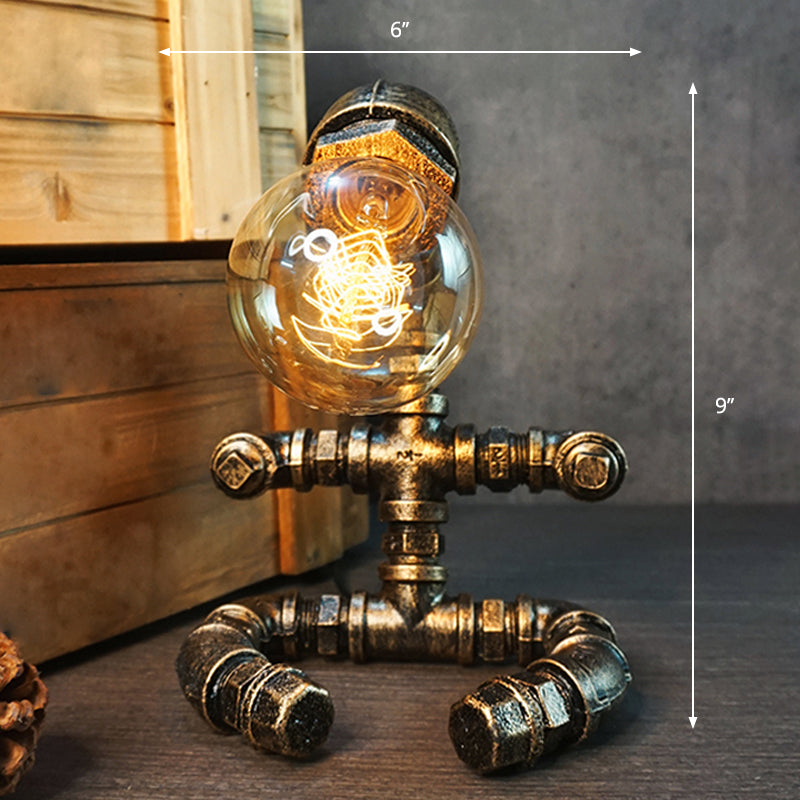 Lámpara de arte nocturno de tubería de hierro forjado Industrial 1 bombilla Luz de la habitación de la habitación de los niños en bronce