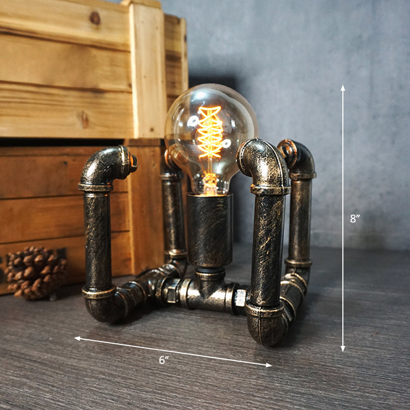 Lámpara de arte nocturno de tubería de hierro forjado Industrial 1 bombilla Luz de la habitación de la habitación de los niños en bronce
