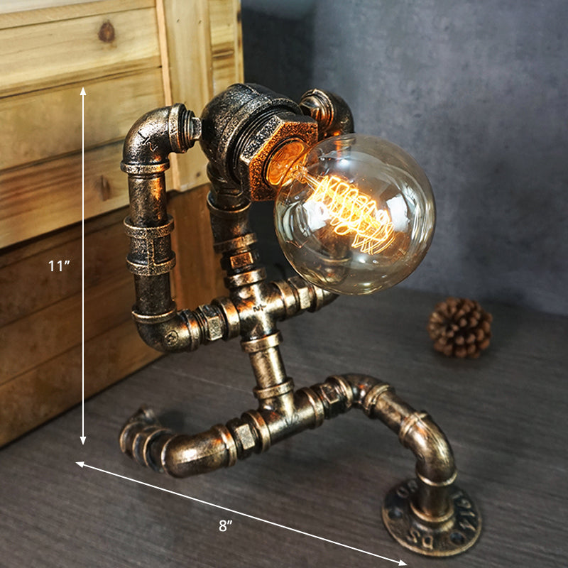Lámpara de arte nocturno de tubería de hierro forjado Industrial 1 bombilla Luz de la habitación de la habitación de los niños en bronce