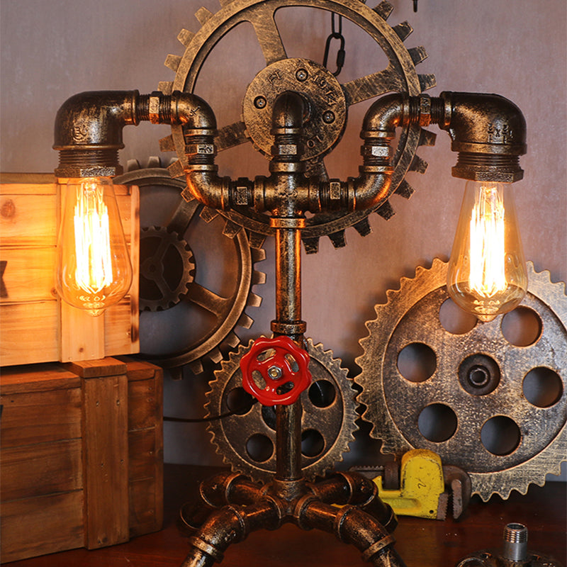 Mesa de bronce de metal con tubo de agua ligera creativa de estilo steampunk lámpara de noche de estilo steampunk