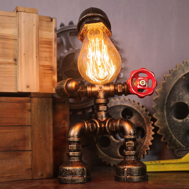 Mesa de bronce de metal con tubo de agua ligera creativa de estilo steampunk lámpara de noche de estilo steampunk