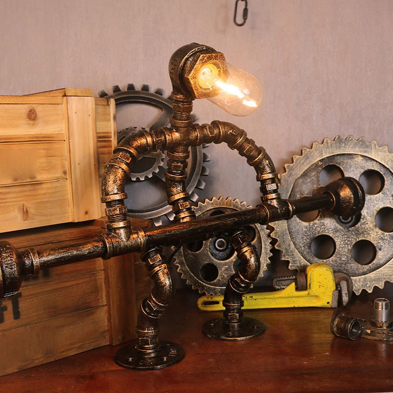 Mesa de bronce de metal con tubo de agua ligera creativa de estilo steampunk lámpara de noche de estilo steampunk