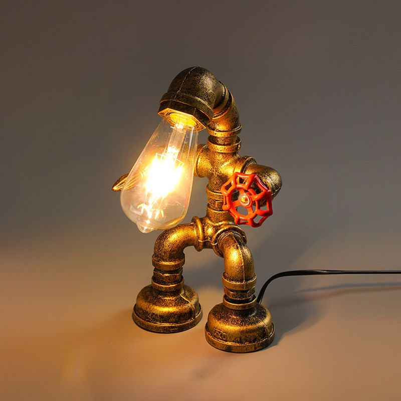 Industrial Pipe Style Night Light 1-Light Wrought Iron Accent Table Lamp in Bronze