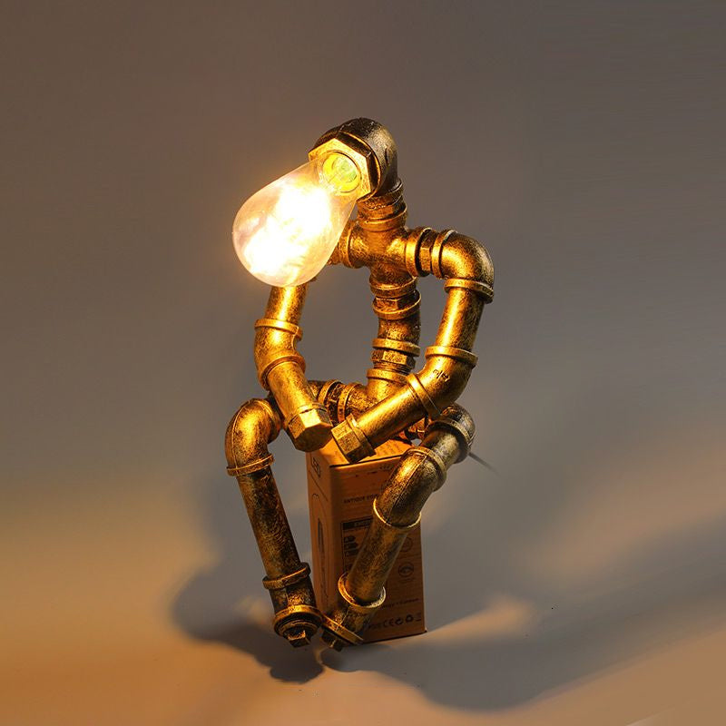 Industrial Pipe Style Night Light 1-Light Wrought Iron Accent Table Lamp in Bronze