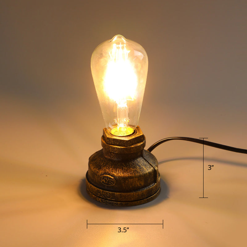 Industrial Pipe Style Night Light 1-Light Wrought Iron Accent Table Lamp in Bronze