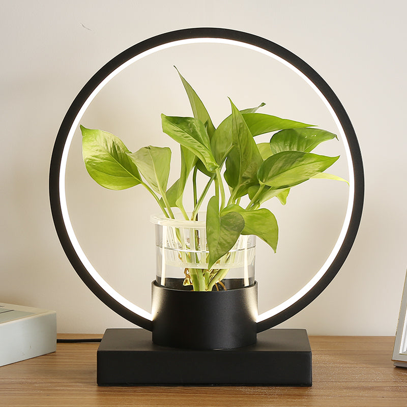 Lampada notturna a forma di anello in alluminio Luce a led decorativa con tazza di vetro trasparente