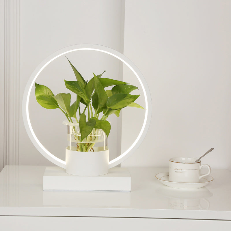Lampada notturna a forma di anello in alluminio Luce a led decorativa con tazza di vetro trasparente