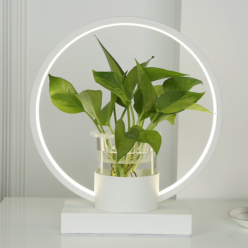 Lampada notturna a forma di anello in alluminio Luce a led decorativa con tazza di vetro trasparente