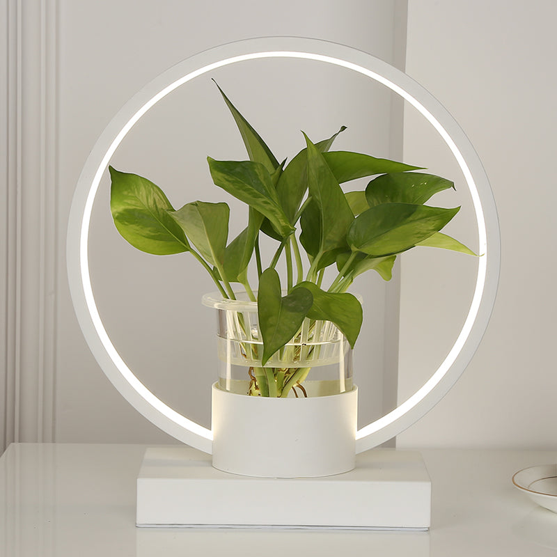 Lampada notturna a forma di anello in alluminio Luce a led decorativa con tazza di vetro trasparente