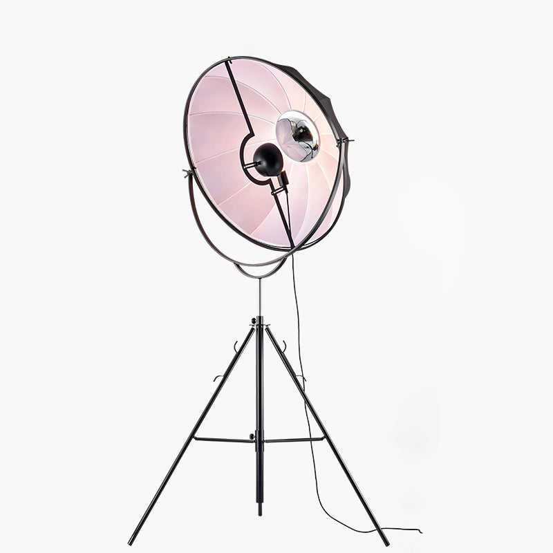 Radar Studio Floor Spotlight Industrial Style Fabric 1-Light Black Floor Lamp with Tripod