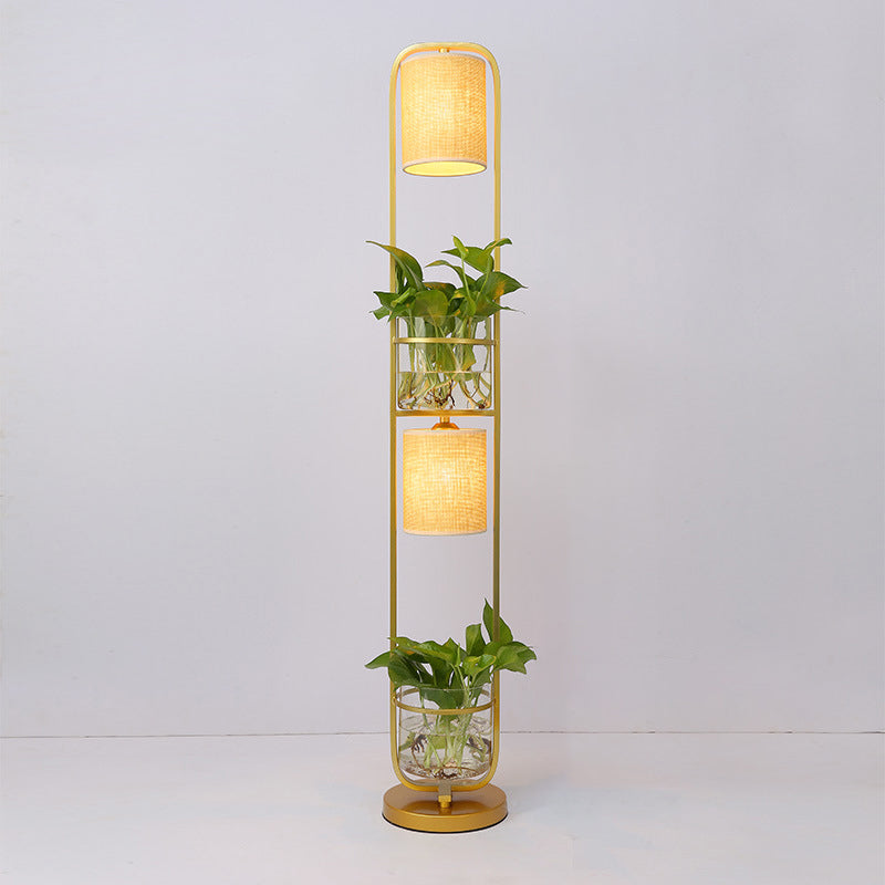 Cilindrische stof vloerlamp Modern 2 koppen staan vloerlicht met glazen plantenpot