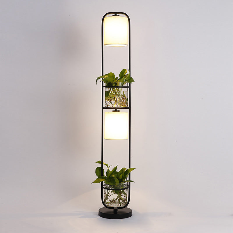 Cilindrische stof vloerlamp Modern 2 koppen staan vloerlicht met glazen plantenpot